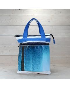 Taschenrucksack weiß-blau mit blauem Henkel, mittel
