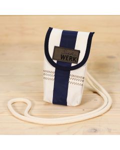 Segeltuchtasche "Handy" weiß-dunkelblau mit Ziernaht