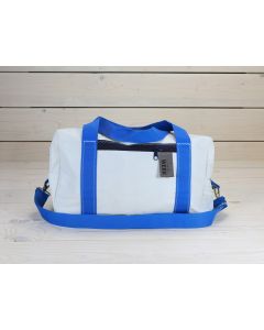 Sporttasche "Schleimünde" weiß mit blauen Henkeln