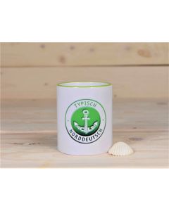 Tasse "Typisch Norddeutsch" mit "Schlei-Anker" grün-schwarz